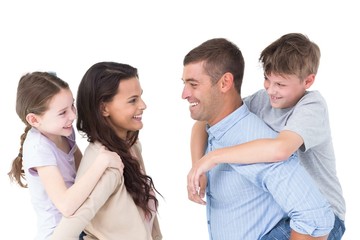 Sticker - Happy parents giving piggyback ride to children