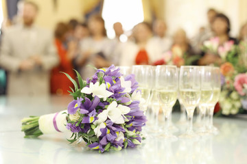 wedding reception with champagne glasses