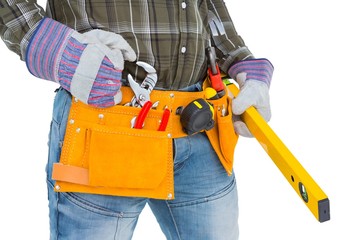 Poster - Handyman holding spirit level