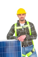 Poster - Happy handyman with solar panel