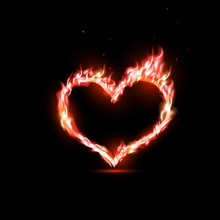 Human Heart With Red Flames