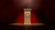 Wooden Podium On Curtained Stage