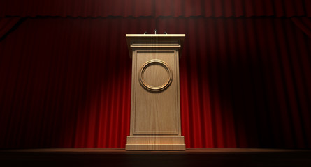 Wall Mural - Wooden Podium On Curtained Stage