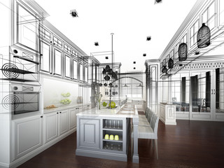 abstract sketch design of interior kitchen