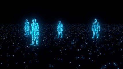 Binary people computer team glowing data 0 1 blue