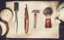 Shaving Accessories On A Luxury Wooden Background