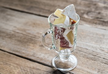 Wall Mural - Slices of Camembert and salami in the glass