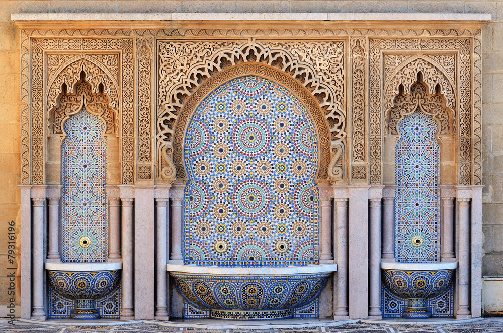 Morocco. Decorated fountain with mosaic tiles in Rabat - obrazy, fototapety, plakaty 