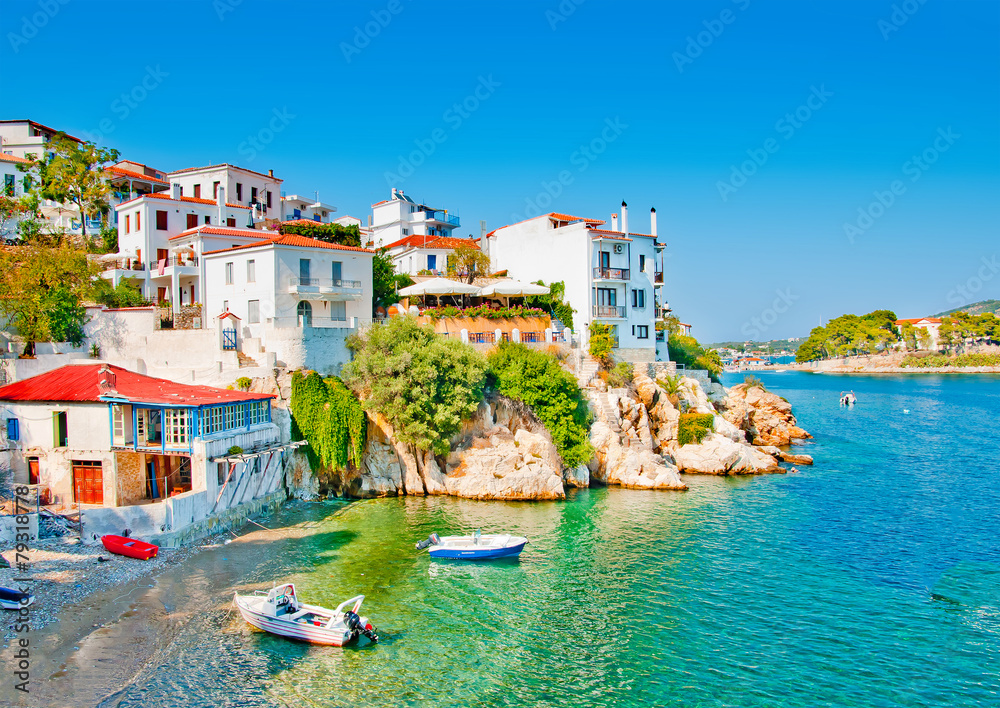 the Old part in town of island Skiathos in Greece - obrazy, fototapety, plakaty 