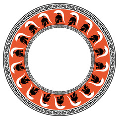 Round frame with meander and Greek helmet silhouette