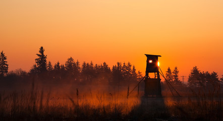 hunter lookout tower on the edge of the forest