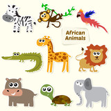 Fototapeta Dziecięca - Set of jungle animals. Cute cartoon African animals