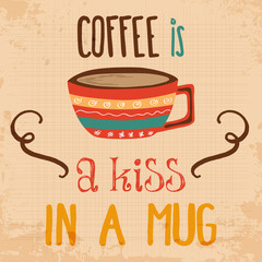 Wall Mural - Retro background with coffee quote