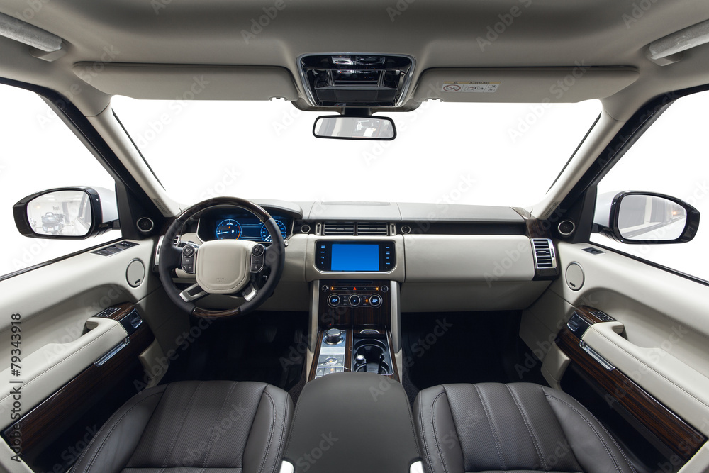 Car Interior White Dashboard And Brown Seats Foto Poster