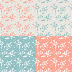 Wall Mural - a set of 4 seamless handrawn foliage patterns in four colours.