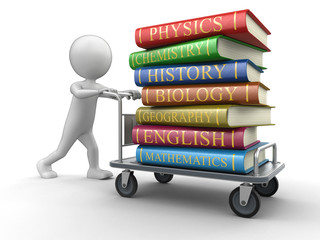 Poster - Man and Handtruck with textbooks (clipping path included)