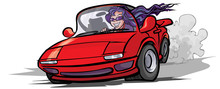 Cartoon Girl In A Sport Car.