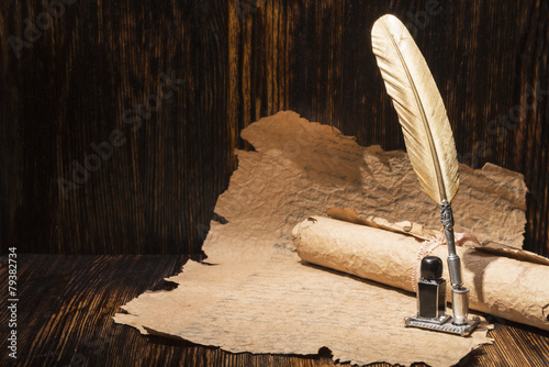 Fotografía Pluma de oro de la vendimia y manuscritos antiguos