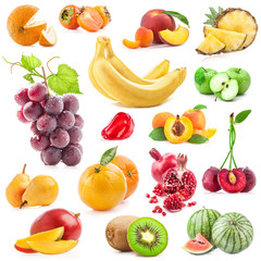 Poster - Collection of fruits isolated on white background