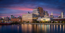 West Chelsea Buildings At Sunset From Hudson River, New York Cit