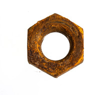Old Rusty Nut On  White Background