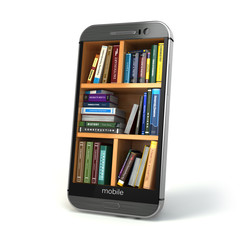 Aufkleber - e-learning education or internet library concept. smartphone and