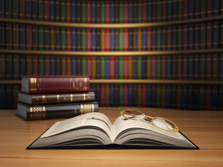 Poster - Vintage books in library. Concept of education or book store.