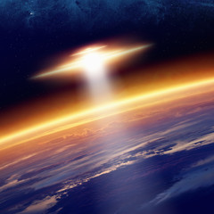 Wall Mural - ufo approaches planet earth