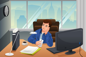 Wall Mural - Businessman looking bored at the office