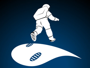 bouncing astronaut over surface of planet