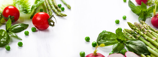 Wall Mural - Fresh vegetables on the white wooden table