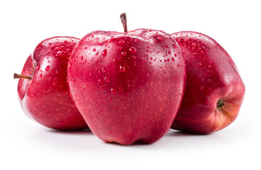Poster - Three fresh red apples with drops isolated on white