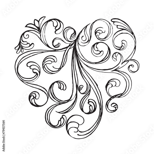 Filigree calligraphy of heart shape abstract drawing art design.