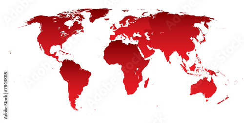 World map red continents Wallpaper Mural