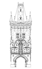 Wall Mural - Prague tower, sketch collection