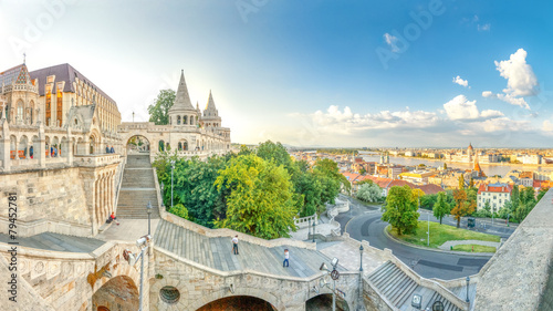 Obraz Dibond Budapeszt, Baszta Rybacka, panorama nad Budapesztem,