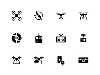 quadcopter and flying drone icons on white background.