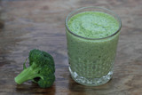 Fototapeta Kuchnia - Glass full of apple, broccoli and kiwi milk smoothie.