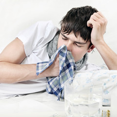 Wall Mural - Sick Teenager with Handkerchief