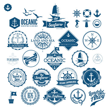 Set Of Vintage Retro Nautical Badges And Labels