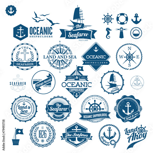 Fotografia Set Of Vintage Retro Nautical Badges And Labels