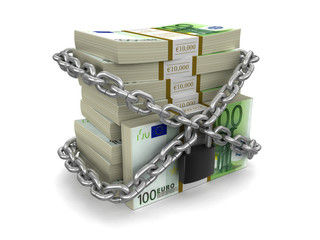 Poster - Pile of Euro and lock (clipping path included)
