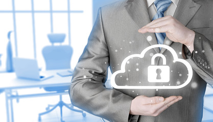 Wall Mural - Protect cloud information data concept. Security and safety of