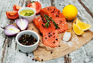 Wall Mural - portions of fresh salmon fillet