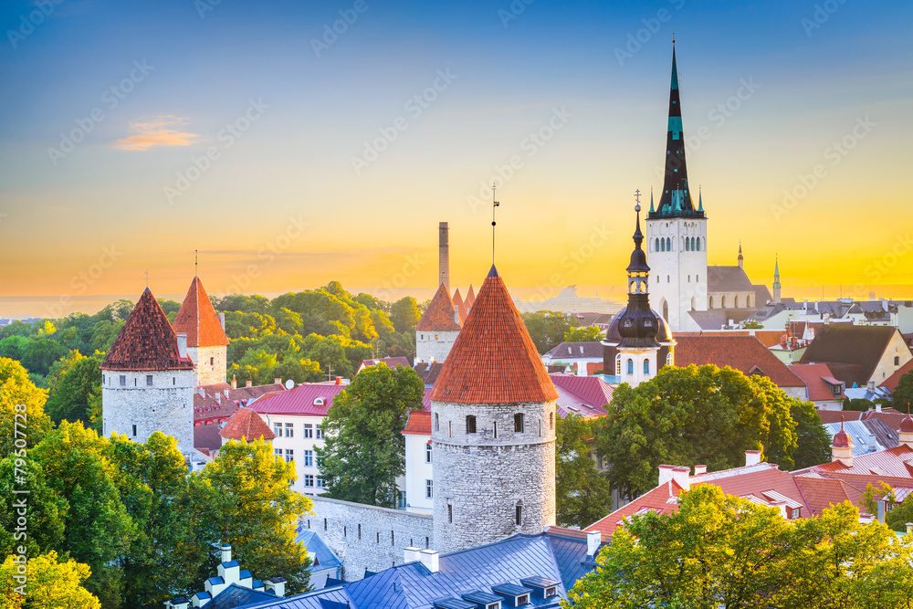 Tallinn, Estonia Old City Skyline - obrazy, fototapety, plakaty 