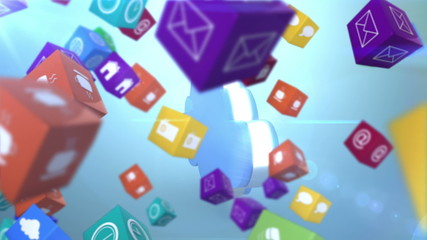 Poster - Computer app icon cubes with cloud