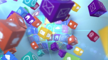 Poster - Computer app icon cubes with globe