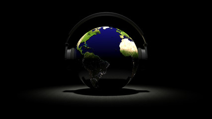 earth with headphones