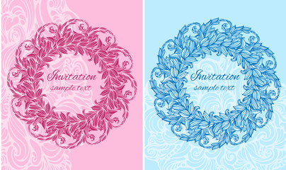 set of two cards with round floral ornament