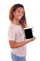 Wall Mural - African American Woman holding a tactile tablet